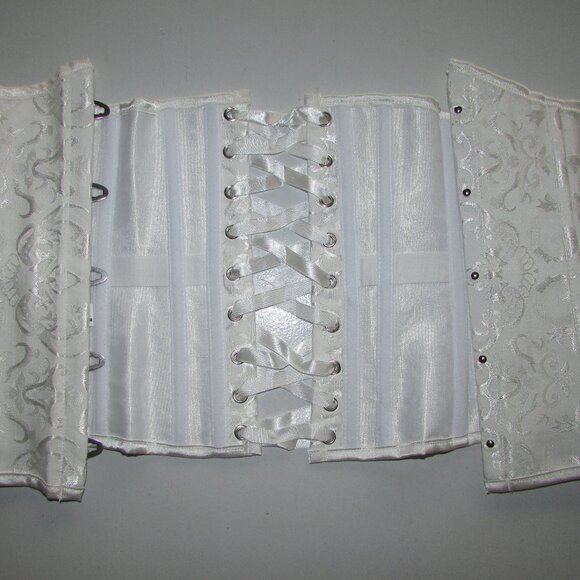 Creamy White Heavy Jacquard Underbust Waist Cincher Corset Set - NEW - Picture 8 of 11